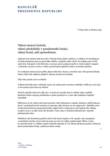 Projev prezidenta Petra Pavla k inauguraci